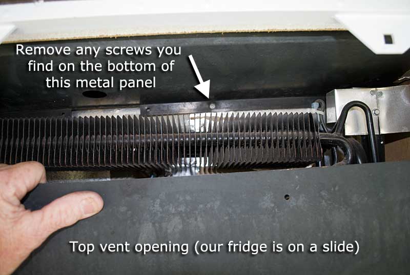 Screws to be removed on the top rear of the Norcold