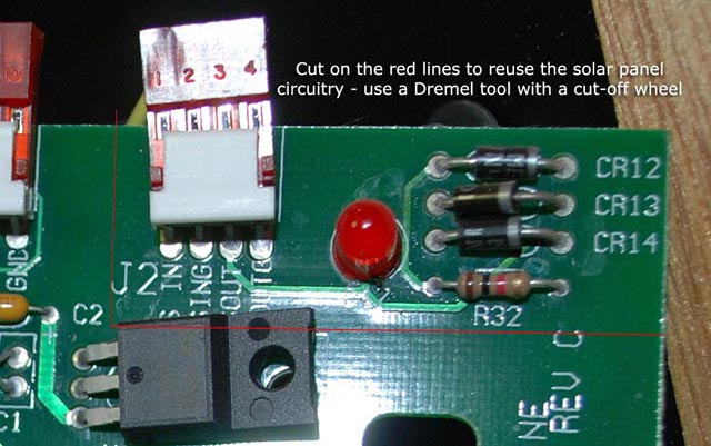 Where to cut the circuit board to extract the solar part